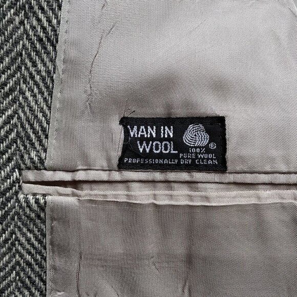 VTG 80s Wool Herringbone Tweed Single Breasted 2 Button Sportscoat Gray Men’s 44 - Picture 9 of 13